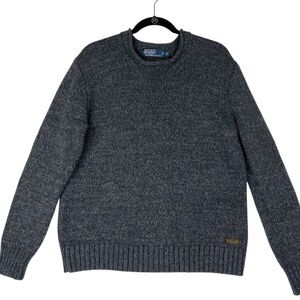 VINTAGE POLO RALPH LAUREN Men’s SWEATER Sz M Heather Black Gray Chunky Cotton